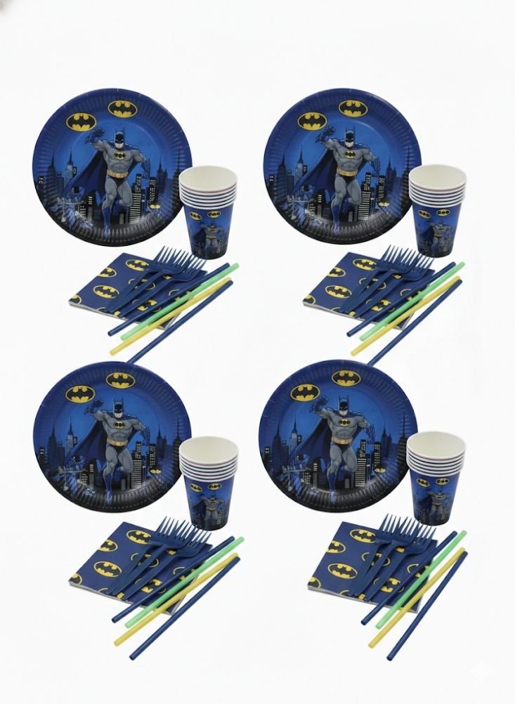 باتمان طقم أدوات مائدة لحفلات باتمان الخارقة – أطباق وأكواب ومناديل وأدوات مائدة من دي سي باتمان لحفلات أعياد ميلاد الأطفال (أربع قطع من كل عنصر) - Image 3